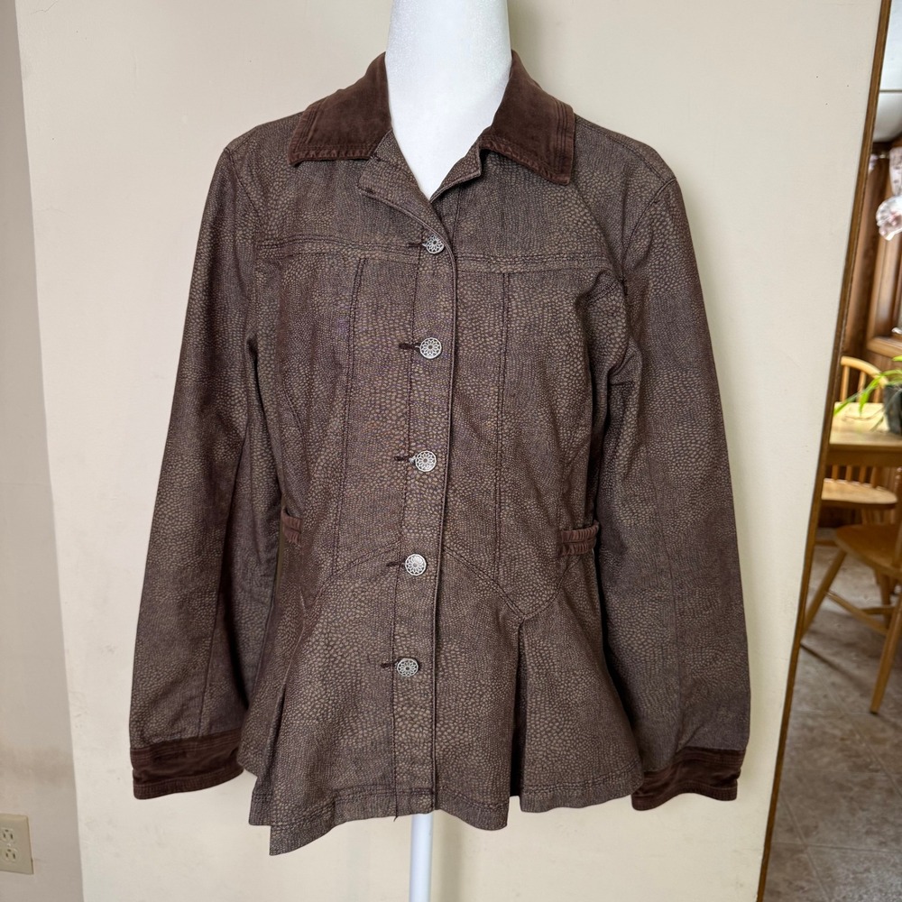 LAL Live a‎ Little Womens Brown Textured Peplum Jacket Button Front Size M
